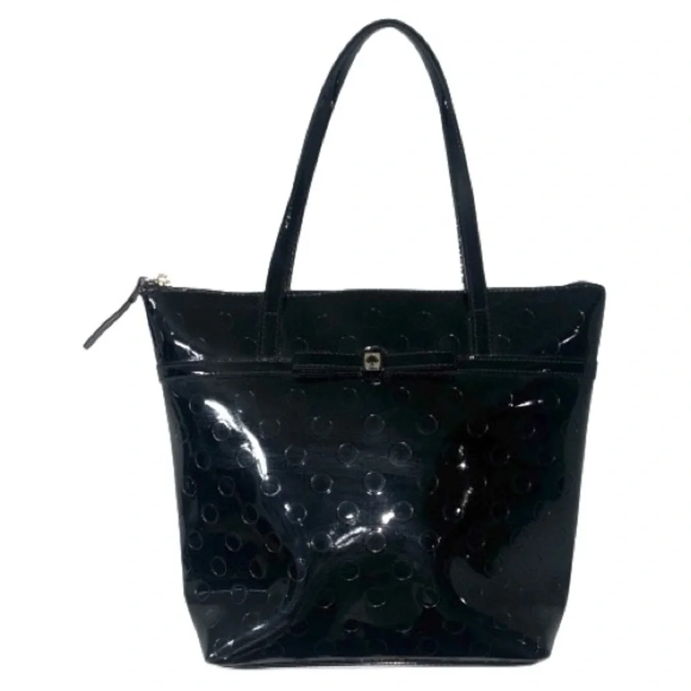 Kate Spade Jeralyn Camellia Tote Black Patent Leather Polkadot Two Handle Y2K